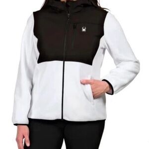 Spyder Womens Jacket White Black Fleece Polar Pockets Front Zipper / Large nwt